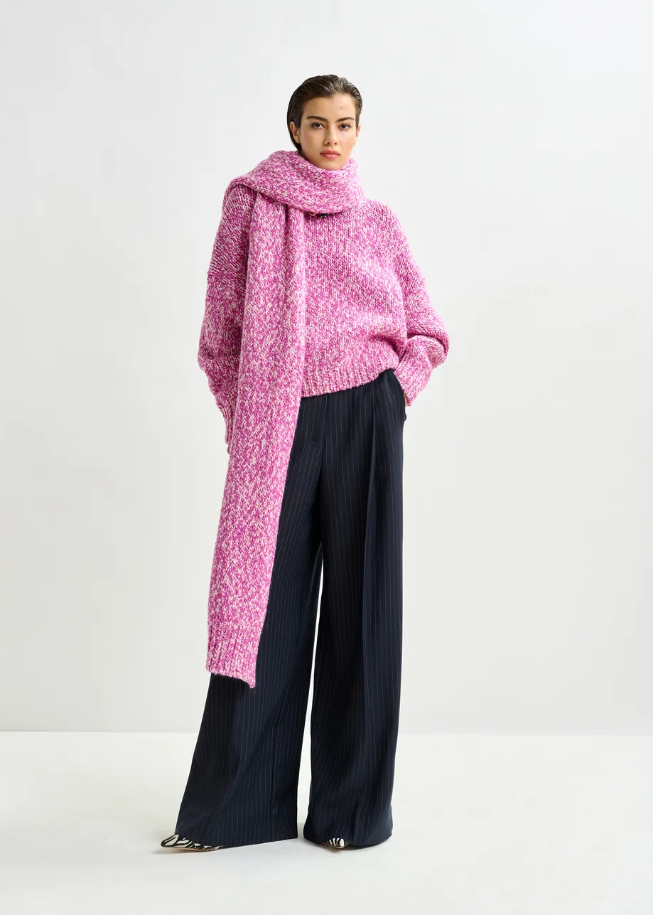 Pink and light pink chunky melange knit wool-blend scarf