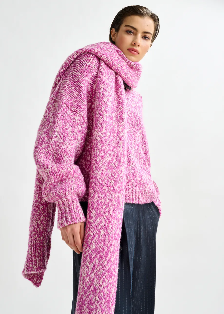 Pink and light pink chunky melange knit wool-blend scarf