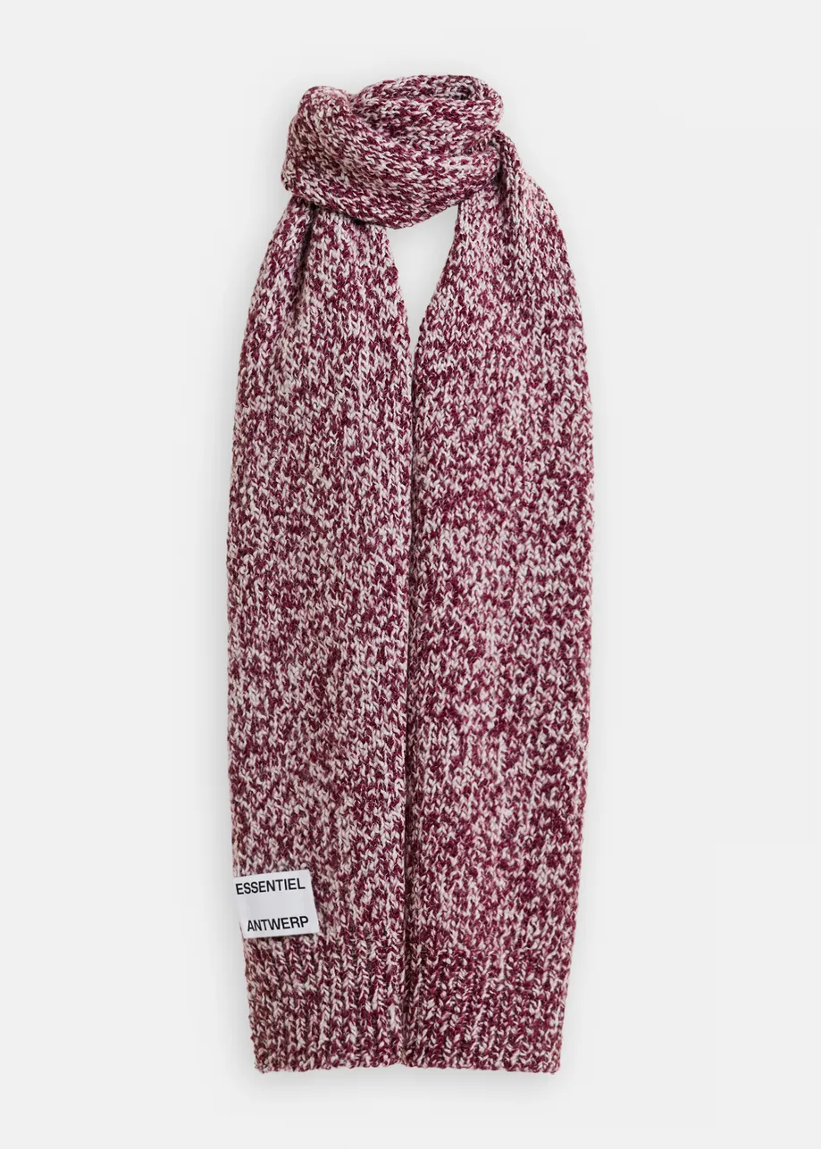 Burgundy and off-white chunky melange knit wool-blend scarf