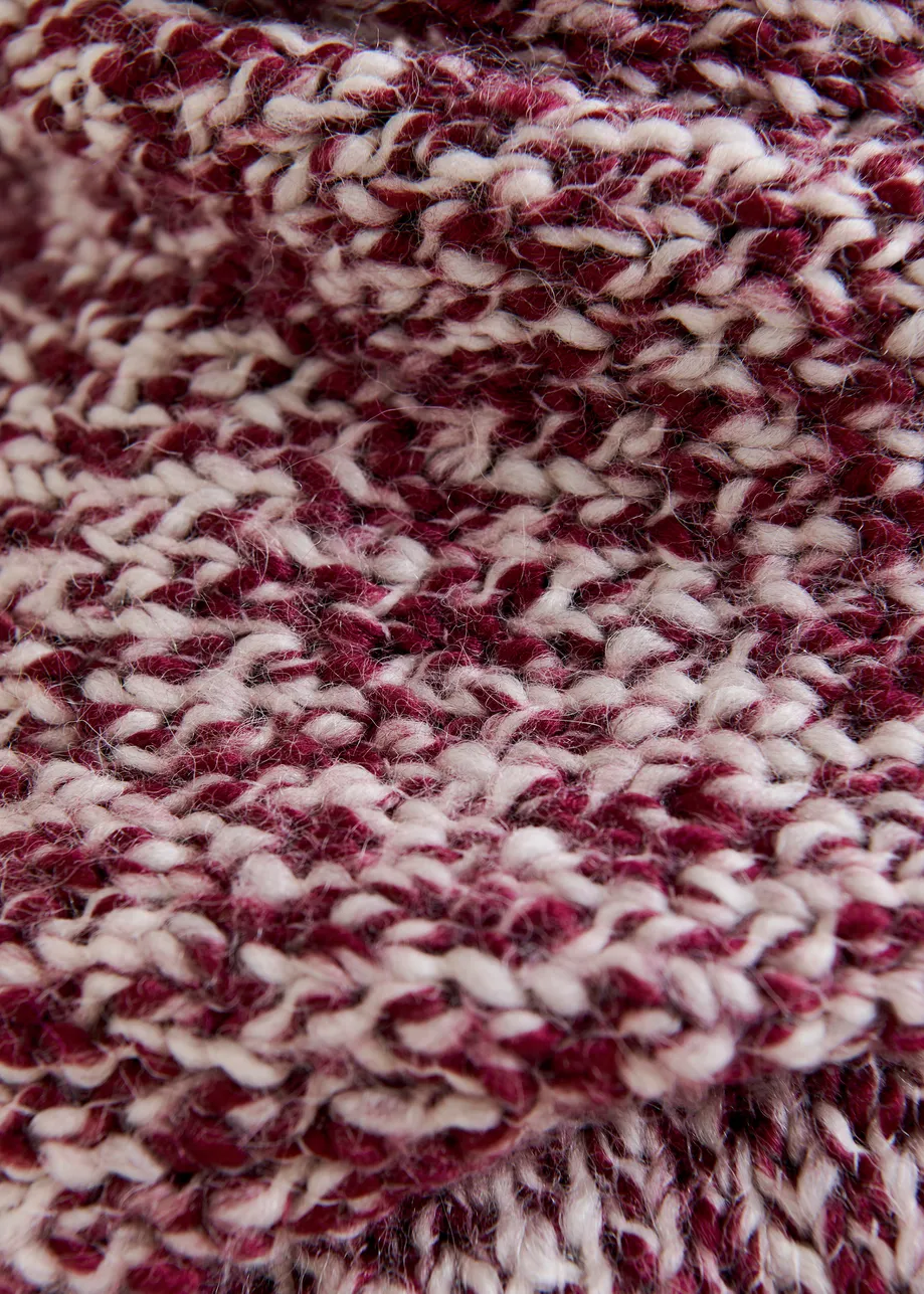 Burgundy and off-white chunky melange knit wool-blend scarf