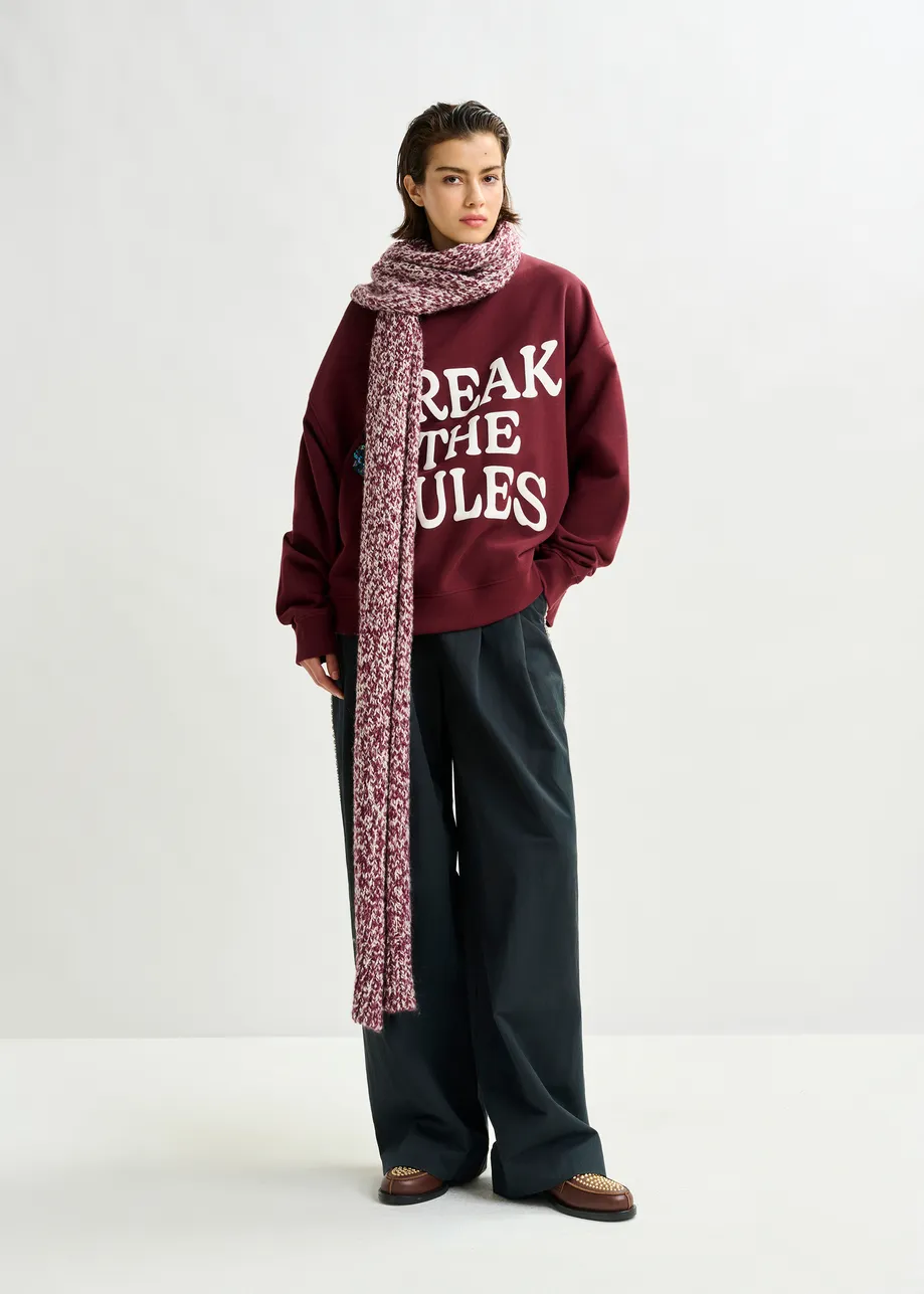 Burgundy and off-white chunky melange knit wool-blend scarf