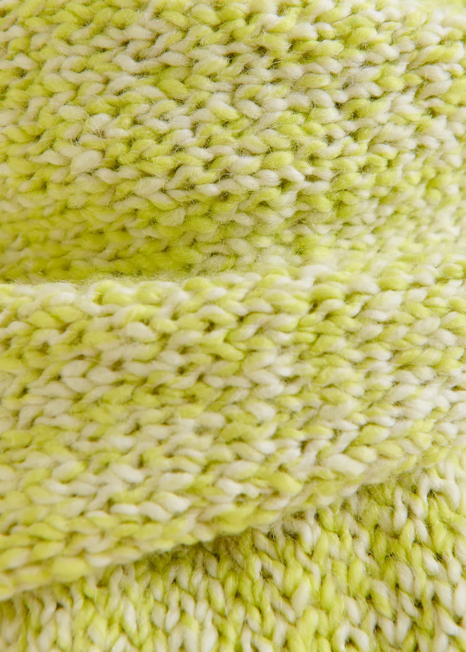Green and light green chunky melange knit wool-blend scarf