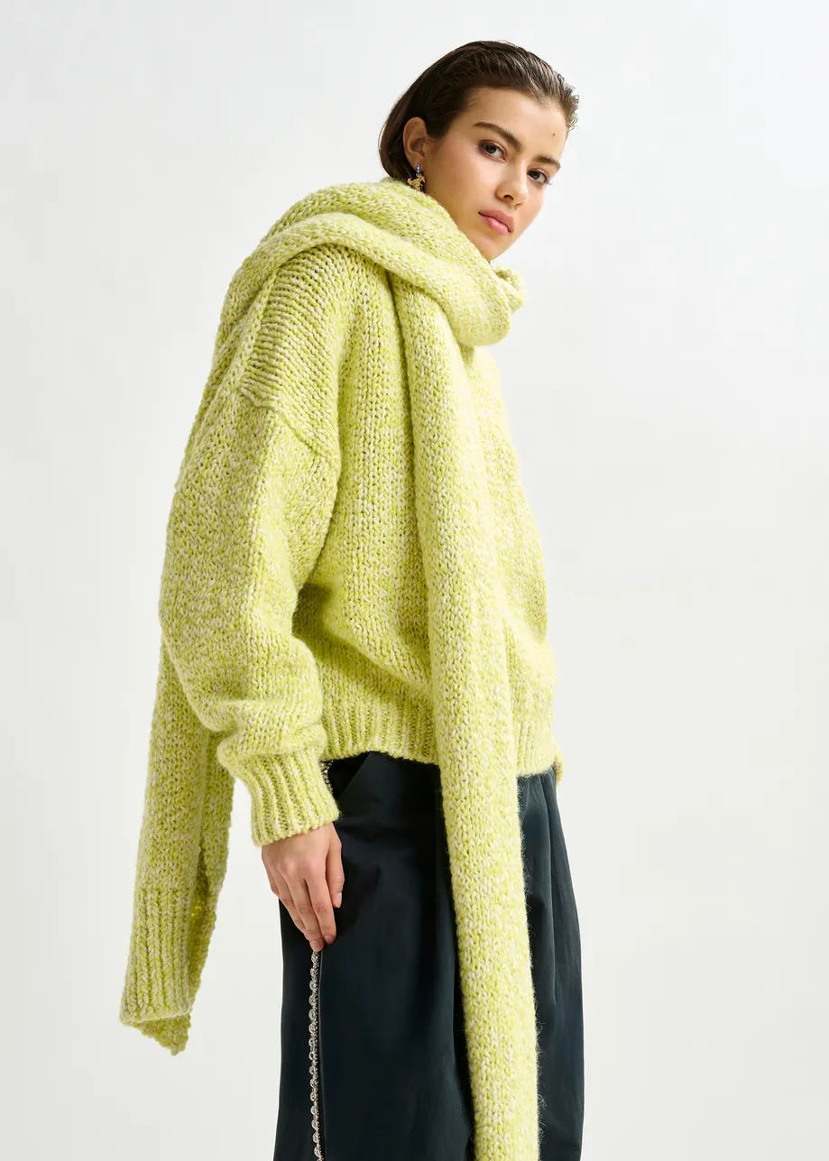 Green and light green chunky melange knit wool-blend scarf