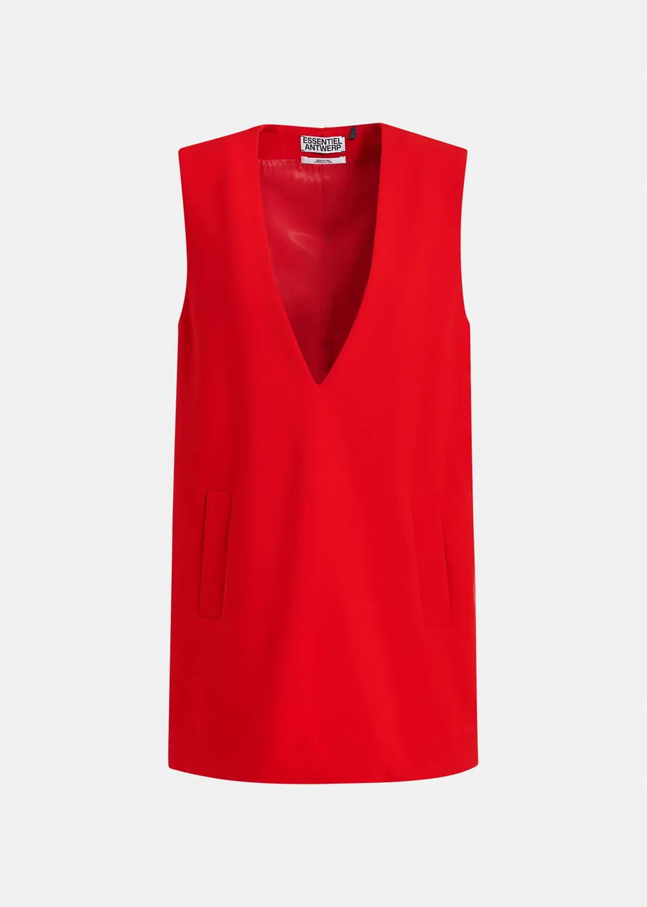 Red sleeveless v-neck mini dress