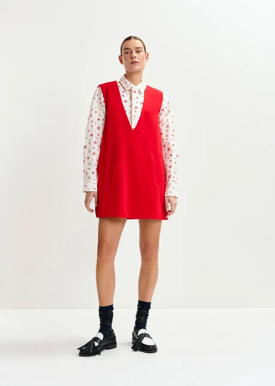 Red sleeveless v-neck mini dress