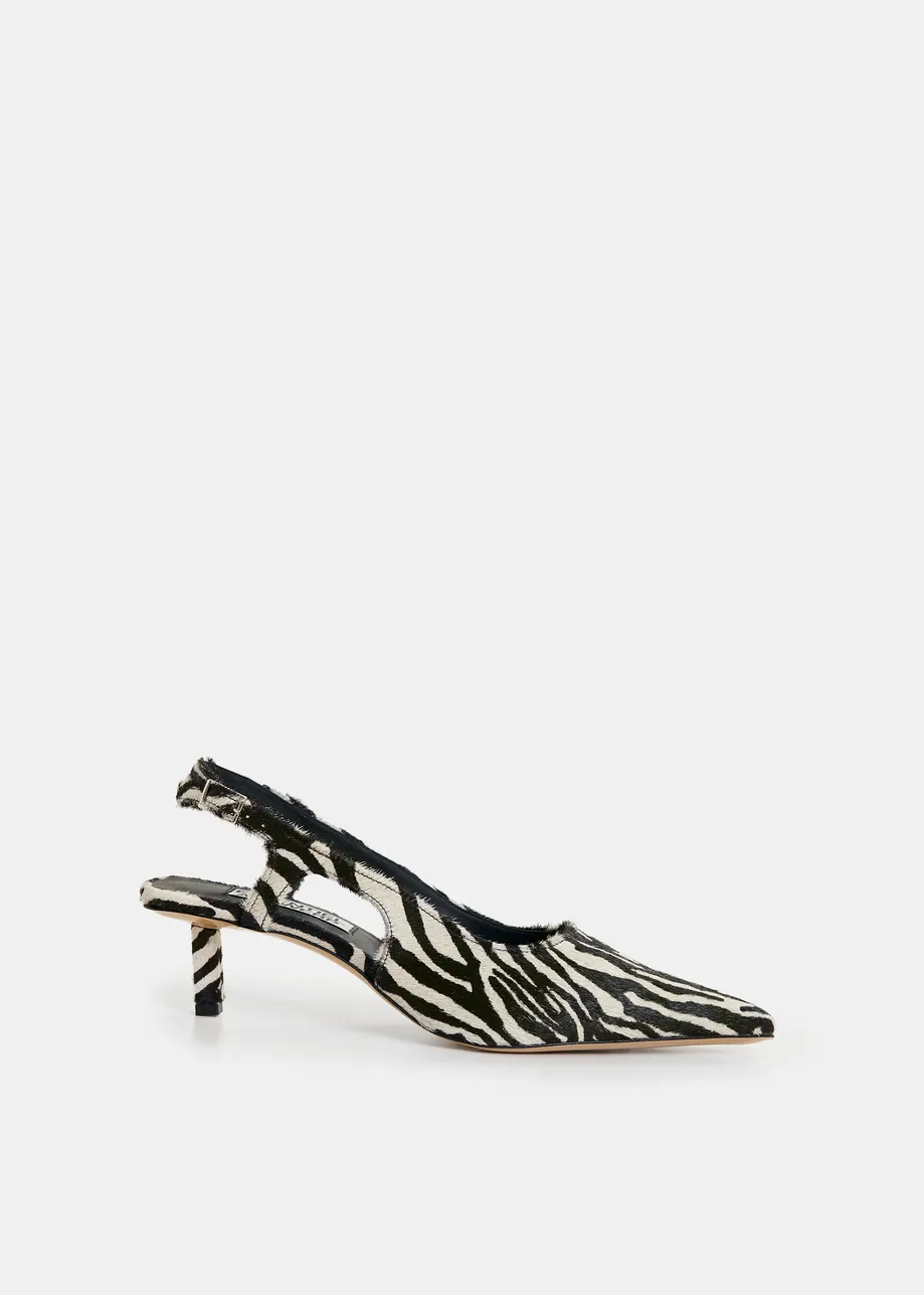 Black and white leather zebraprint slingback pumps