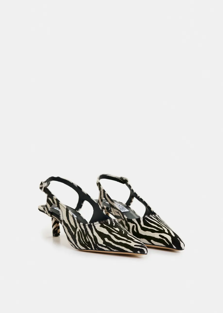 Black and white leather zebraprint slingback pumps