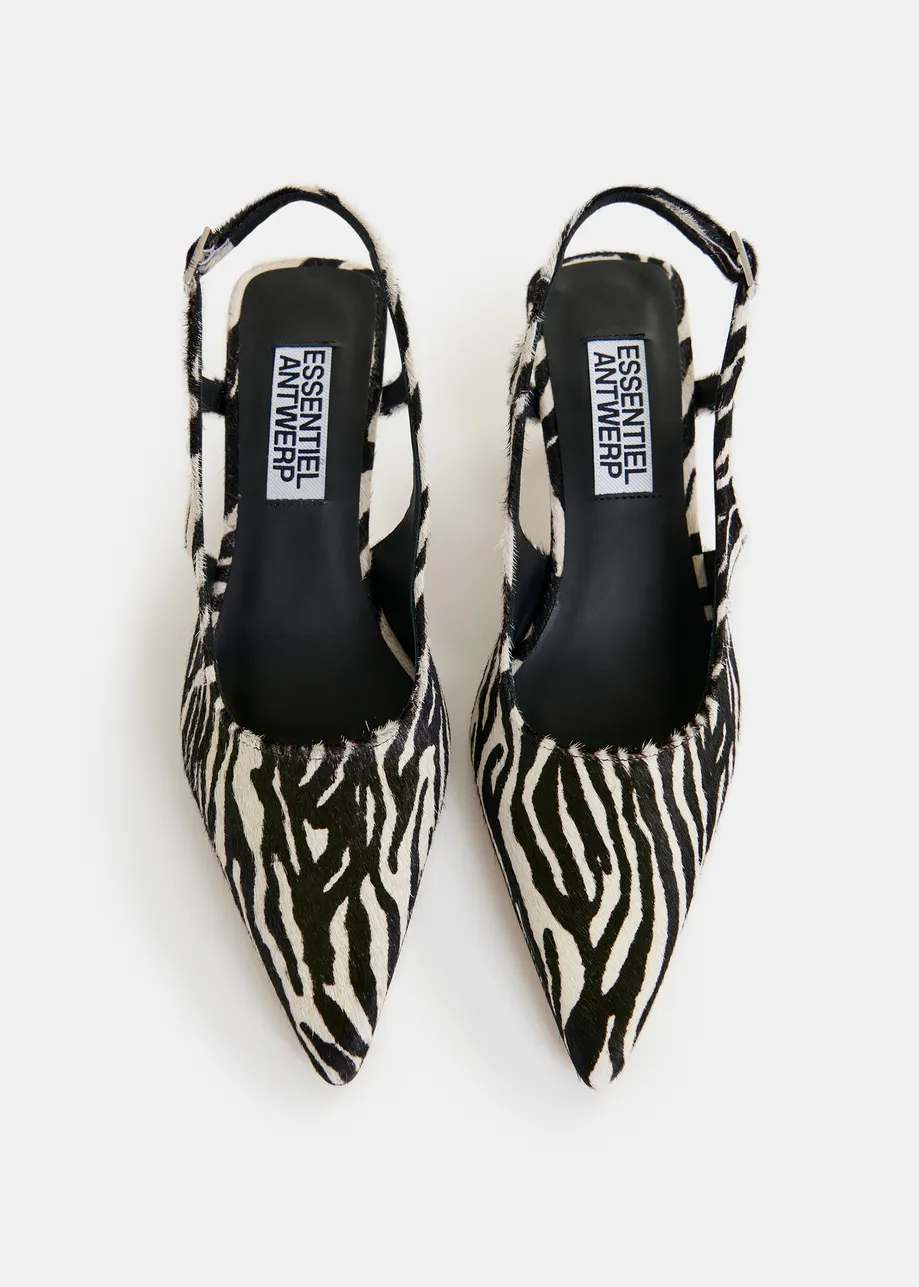Black and white leather zebraprint slingback pumps