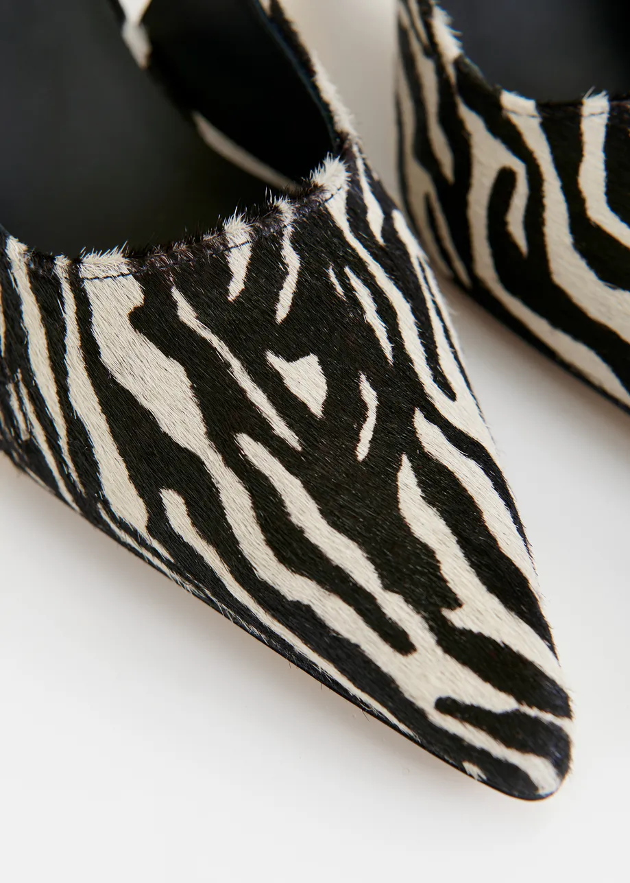 Black and white leather zebraprint slingback pumps