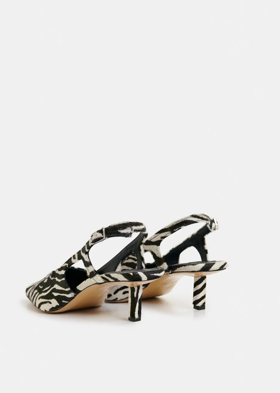 Black and white leather zebraprint slingback pumps