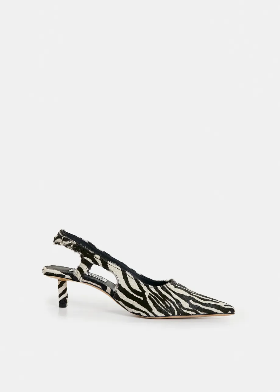 Escarpins en cuir noirs et blancs à bride arrière et imprimé zèbre