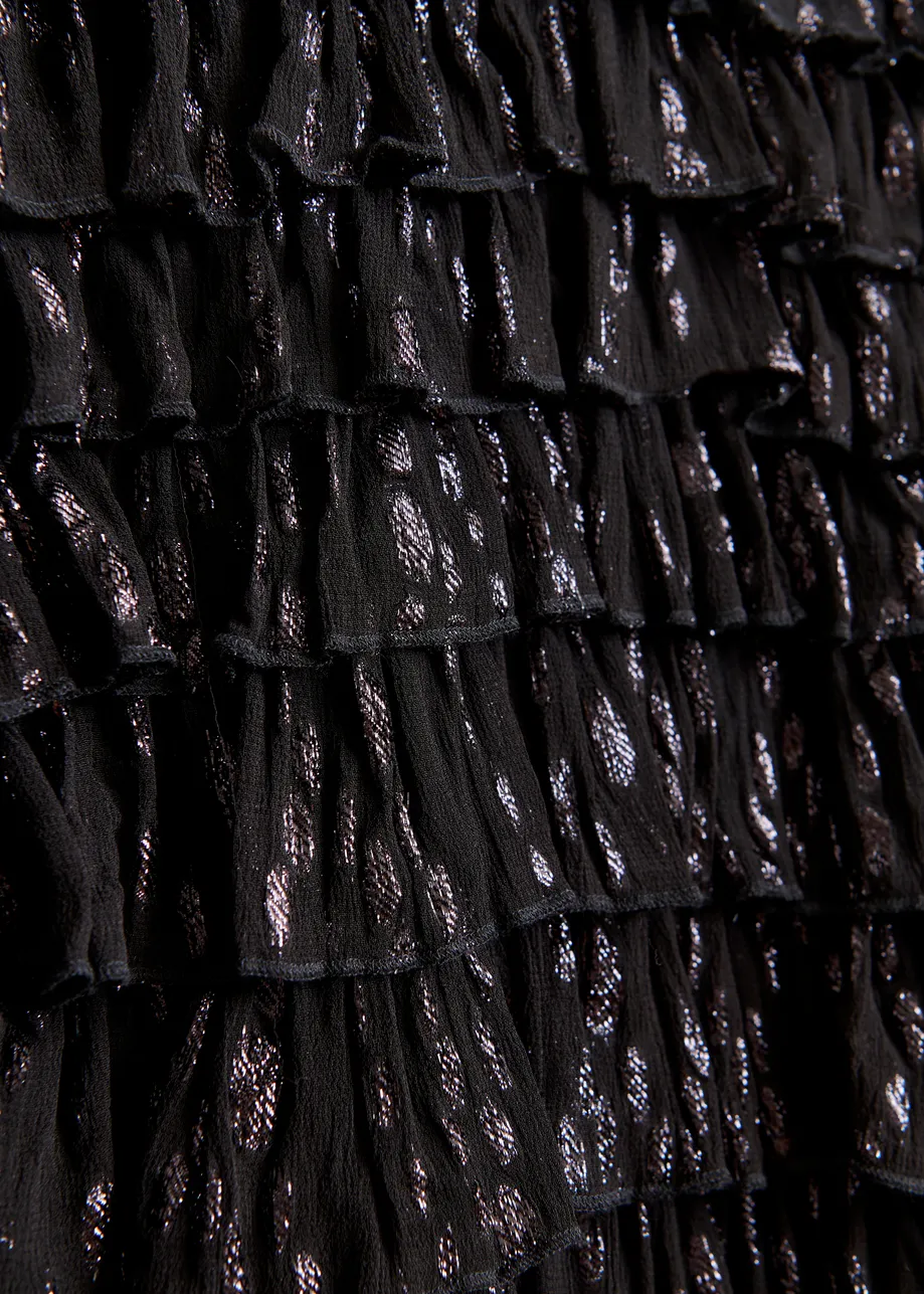 Black ruffled maxi dress with asymmetric hemline