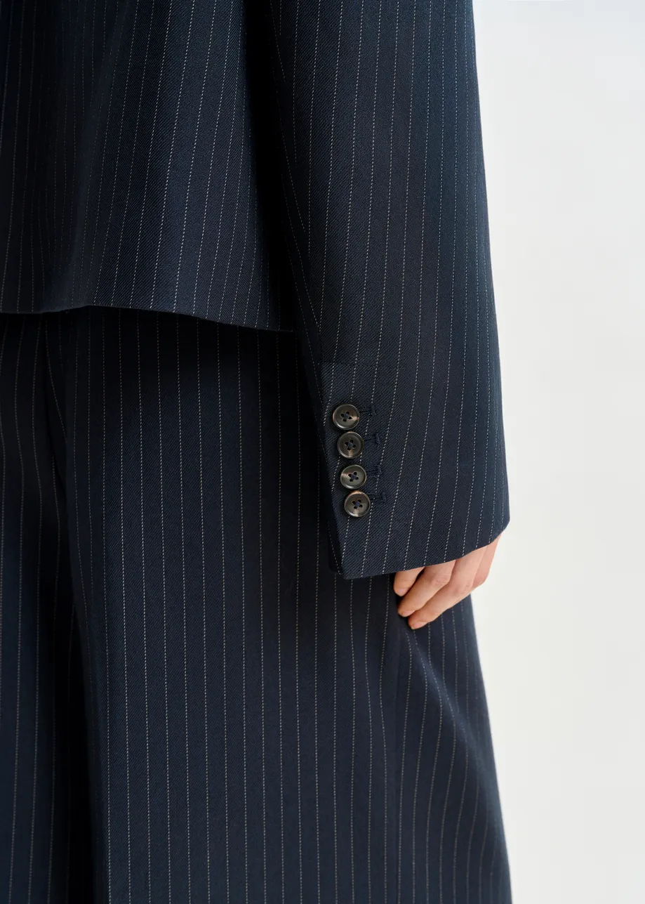Navy and white pinstripe cropped blazer