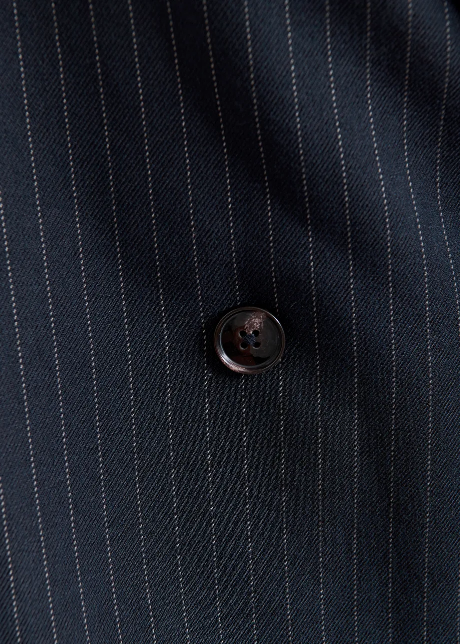 Navy and white pinstripe cropped blazer