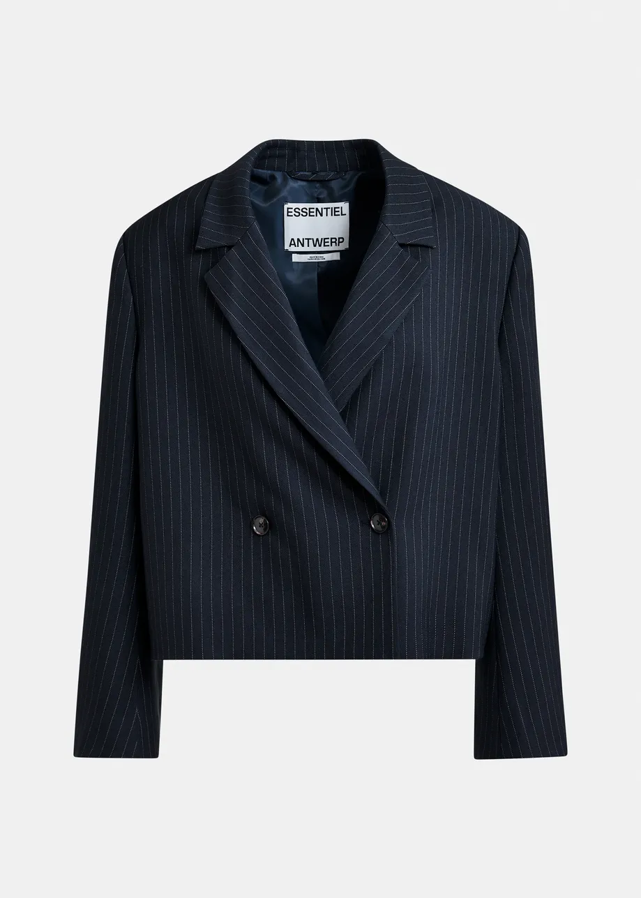 Navy and white pinstripe cropped blazer