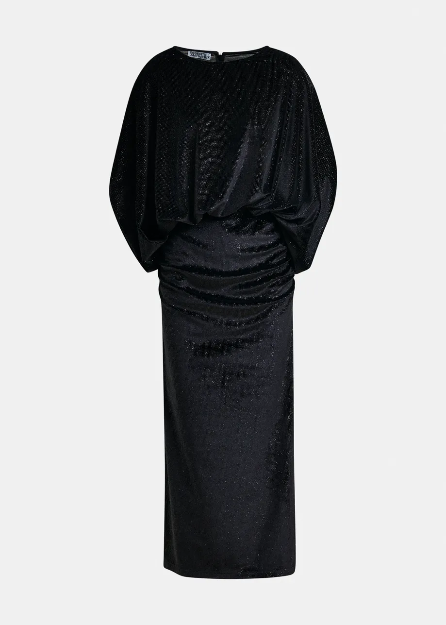 Black maxi dress with cape-like sleeves