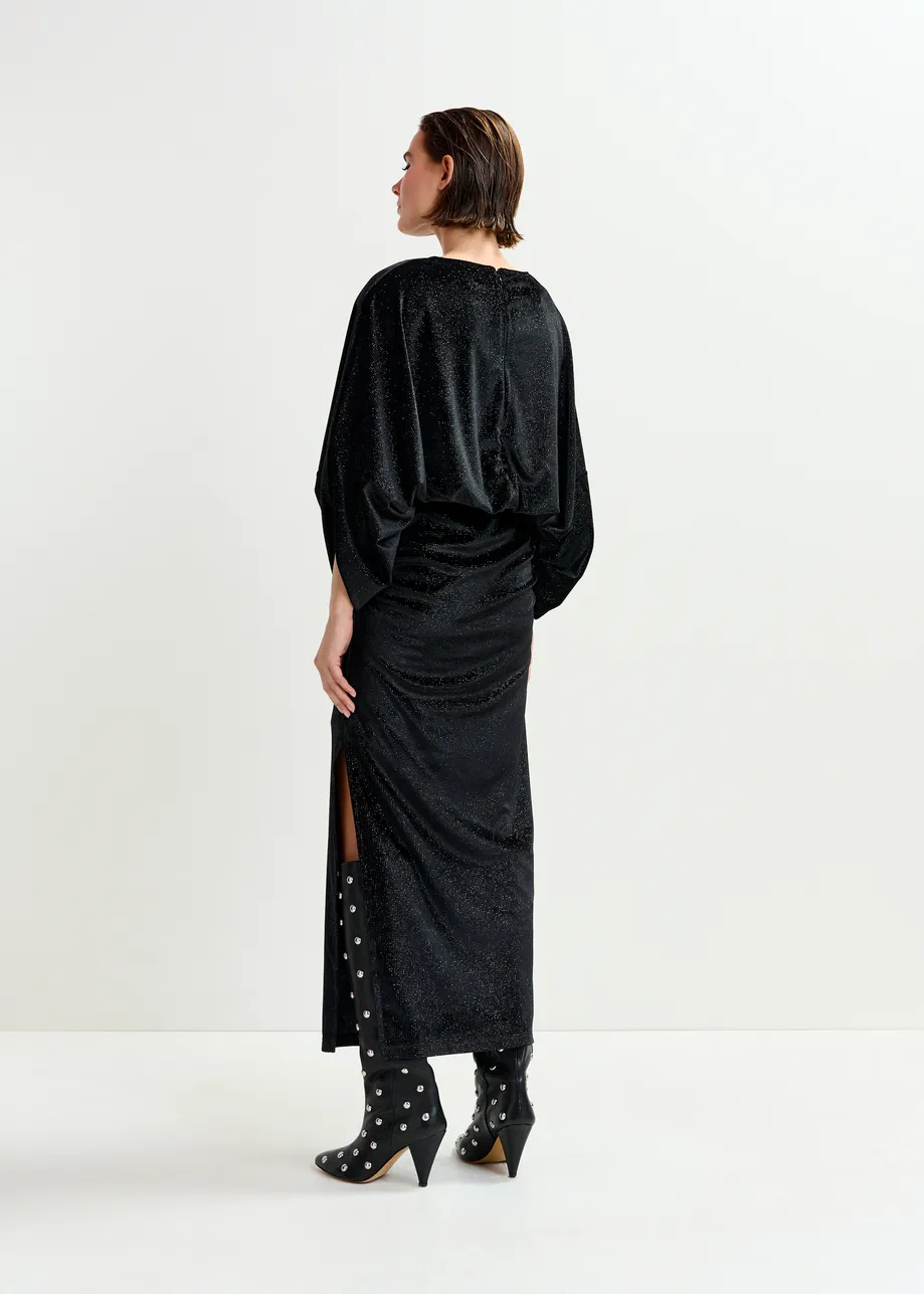 Black maxi dress with cape-like sleeves