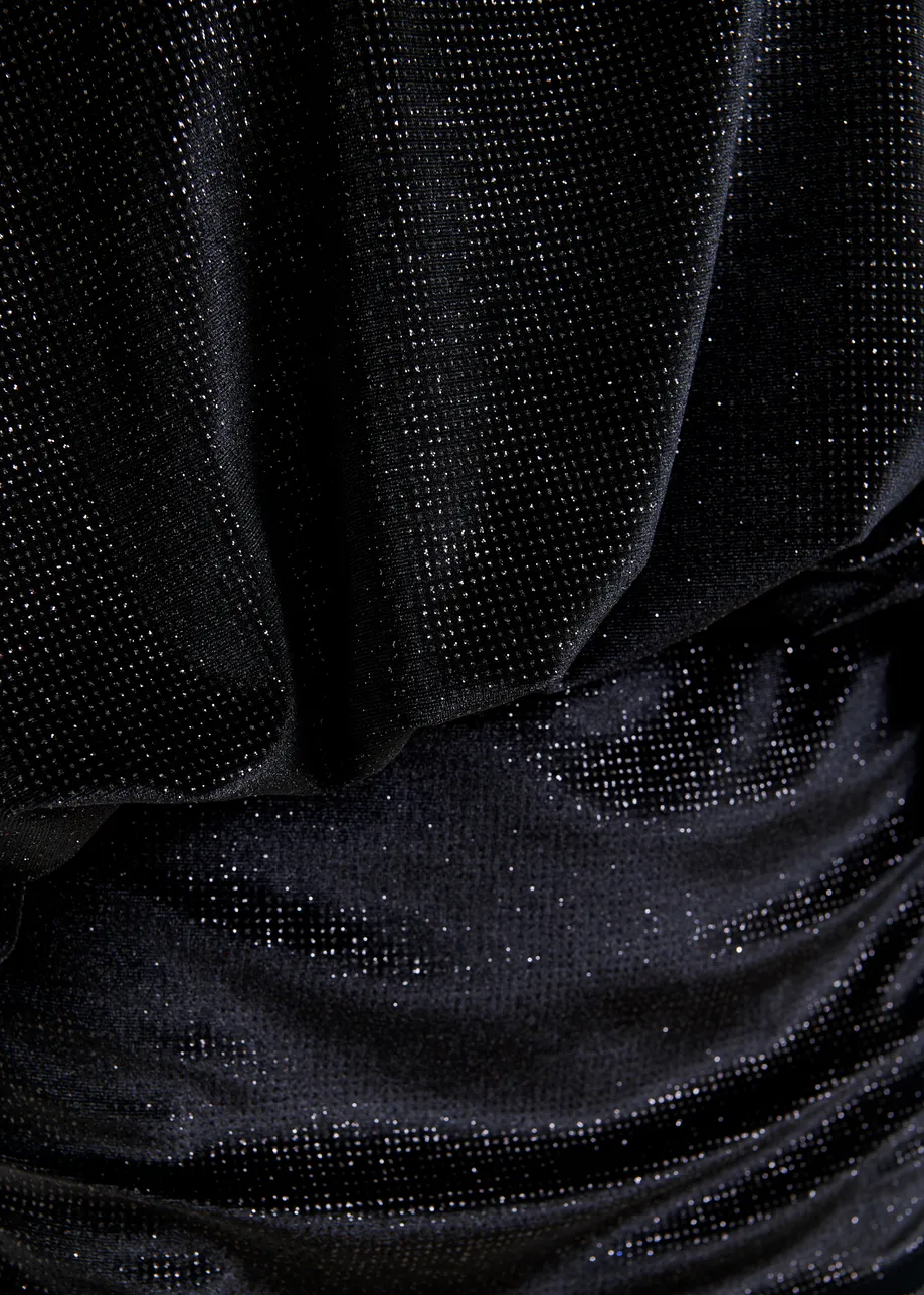 Black maxi dress with cape-like sleeves
