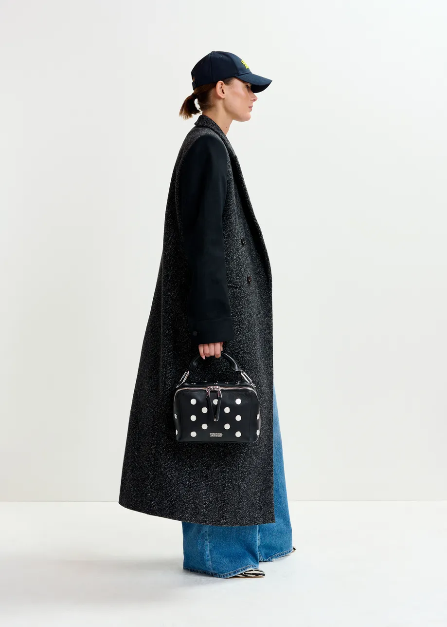 Grey and black double-breasted coat with constrast sleeves