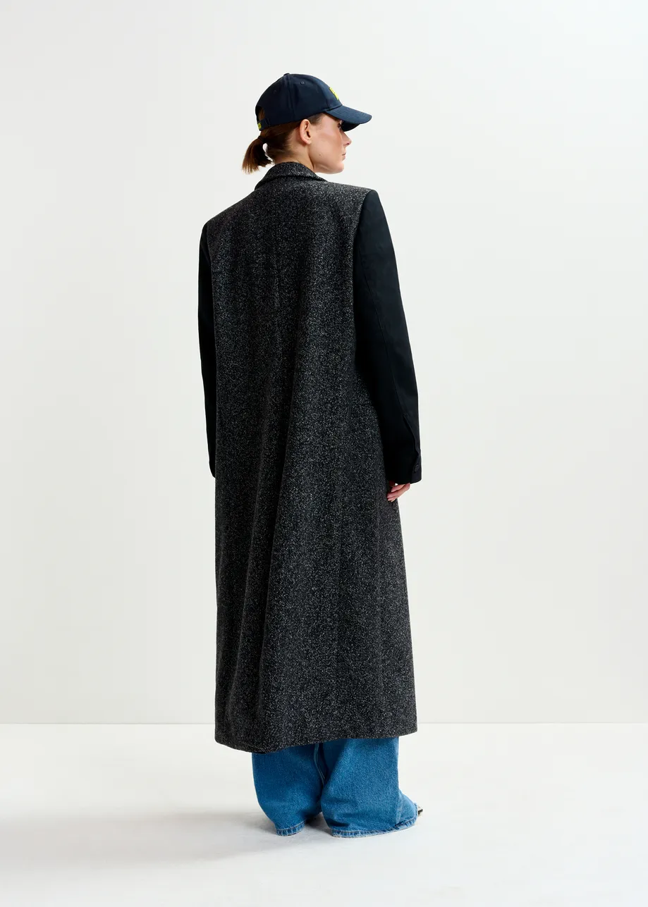 Grey and black double-breasted coat with constrast sleeves