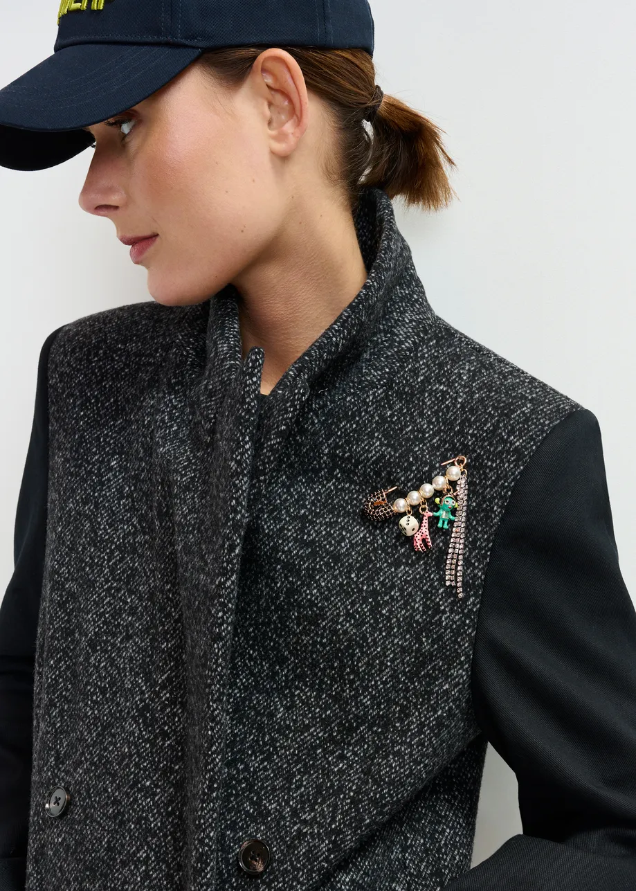 Grey and black double-breasted coat with constrast sleeves