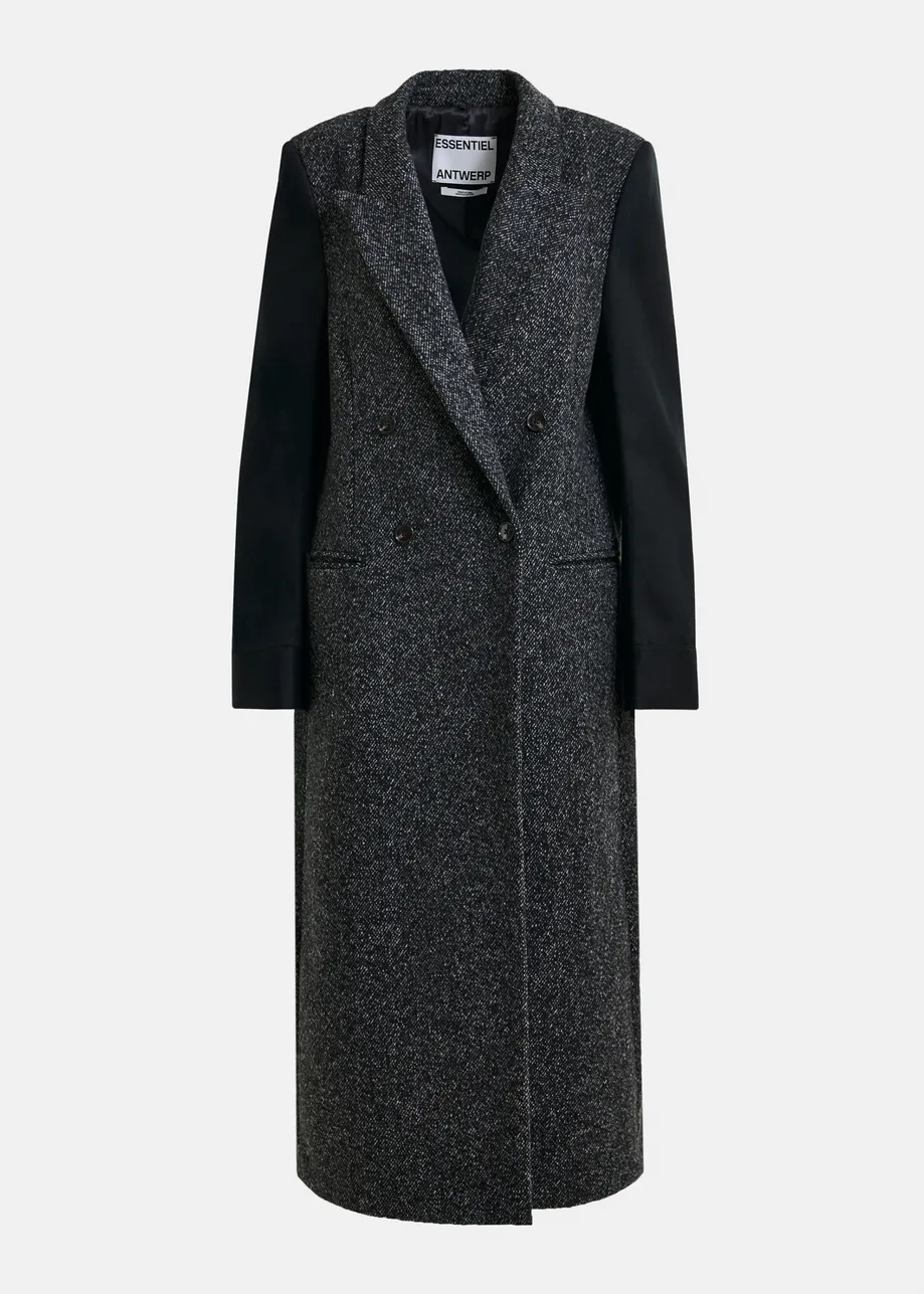 Grey and black double-breasted coat with constrast sleeves
