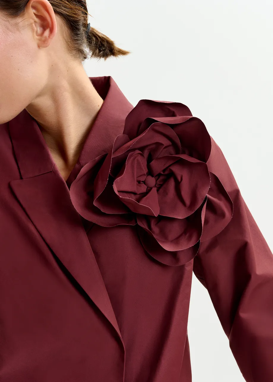 Burgundy bodysuit with self-fabric flower