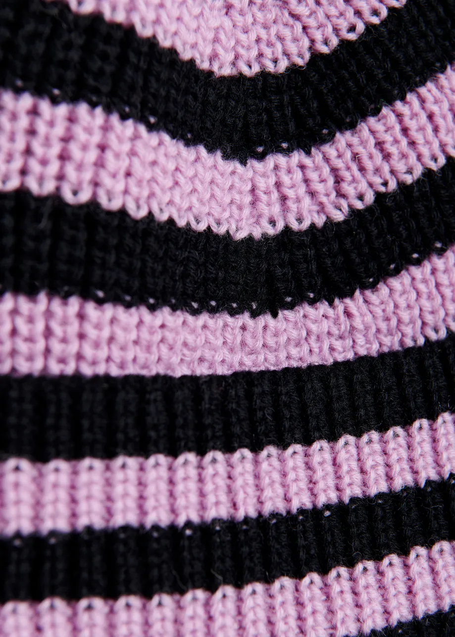 Navy and purple wool-blend striped beanie