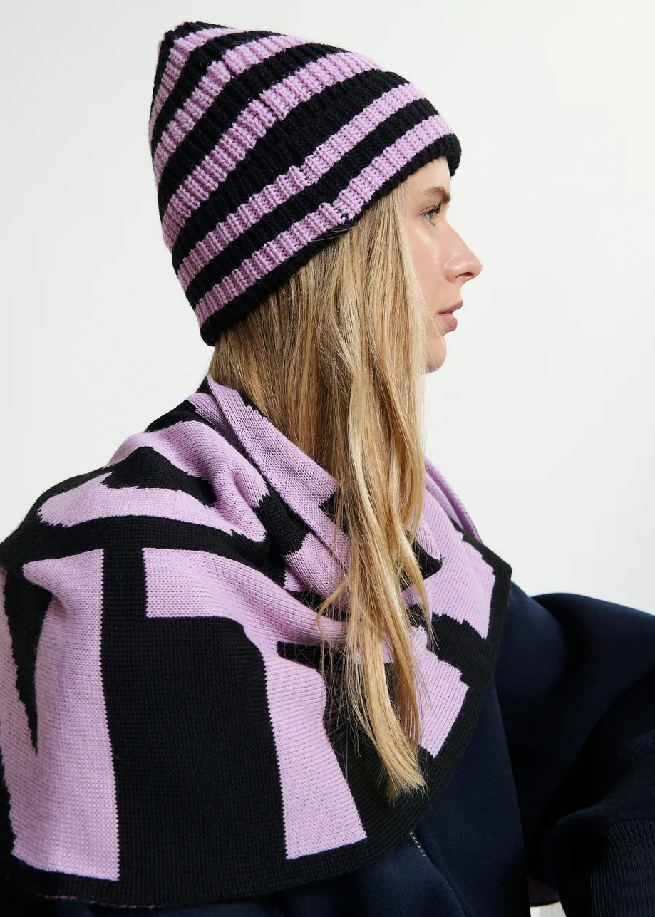 Navy and purple wool-blend striped beanie