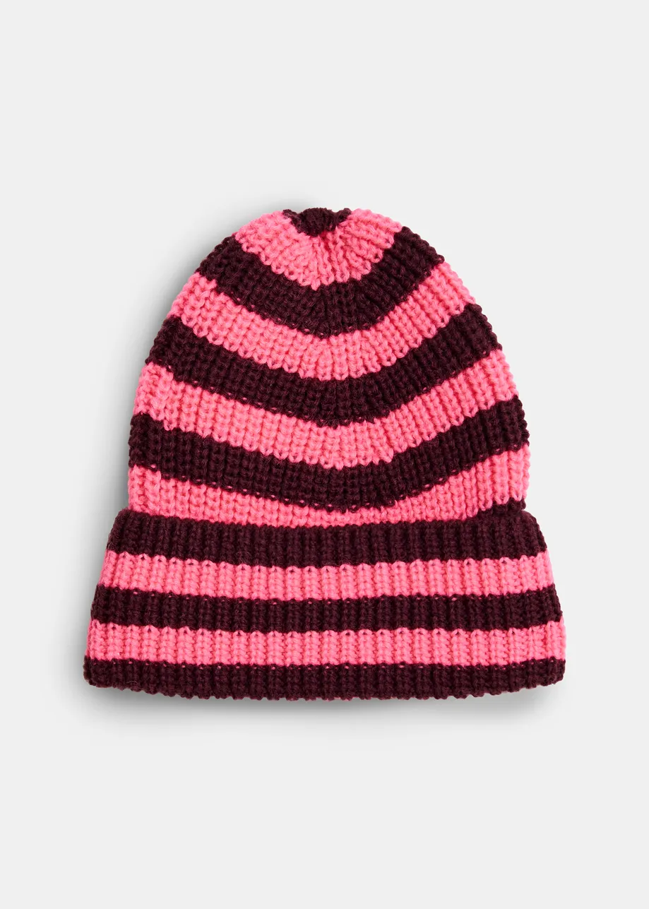 Burgundy and pink wool-blend striped beanie