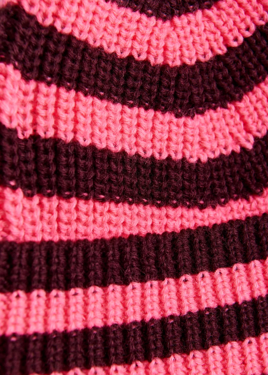 Burgundy and pink wool-blend striped beanie