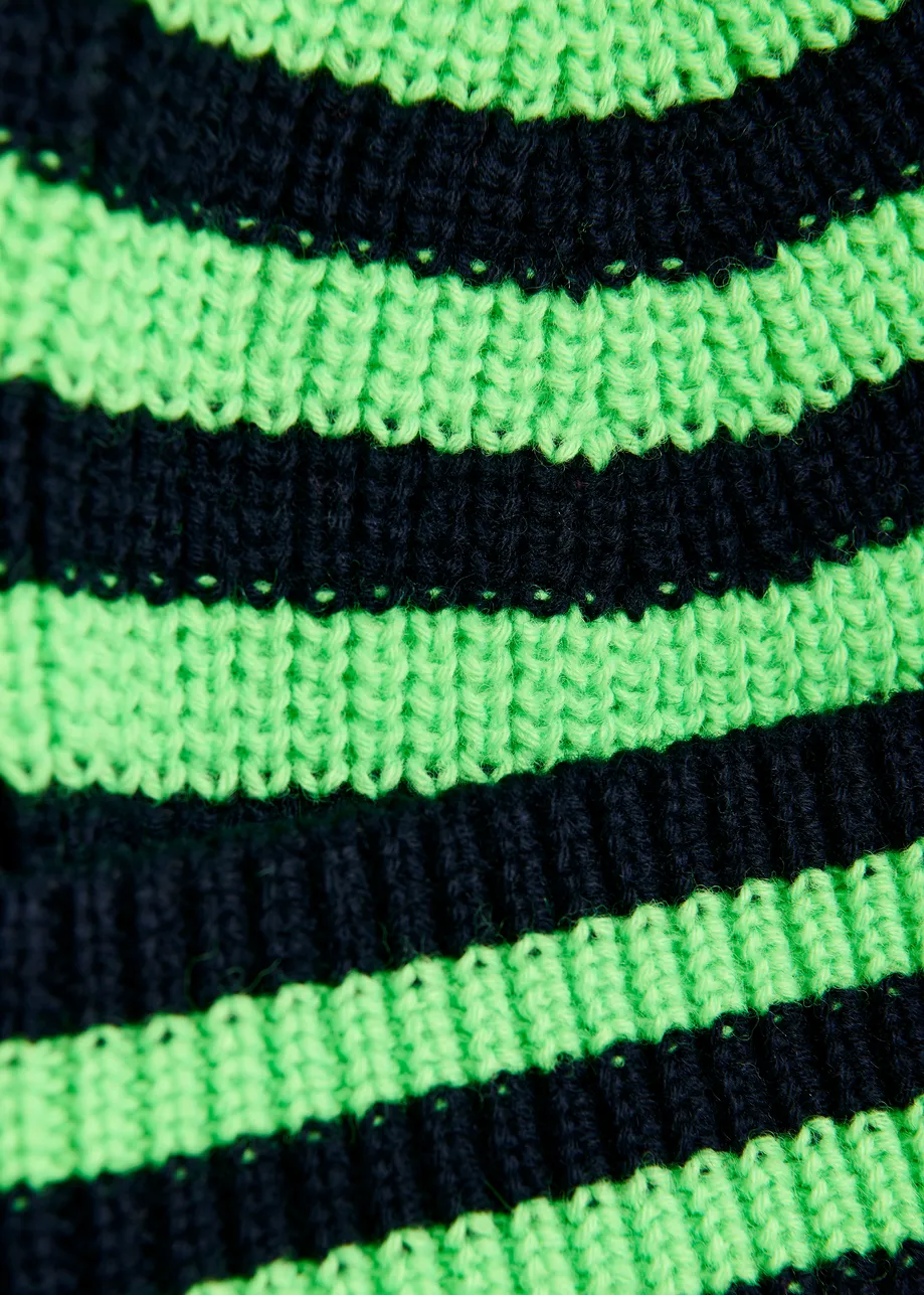Black and green wool-blend striped beanie