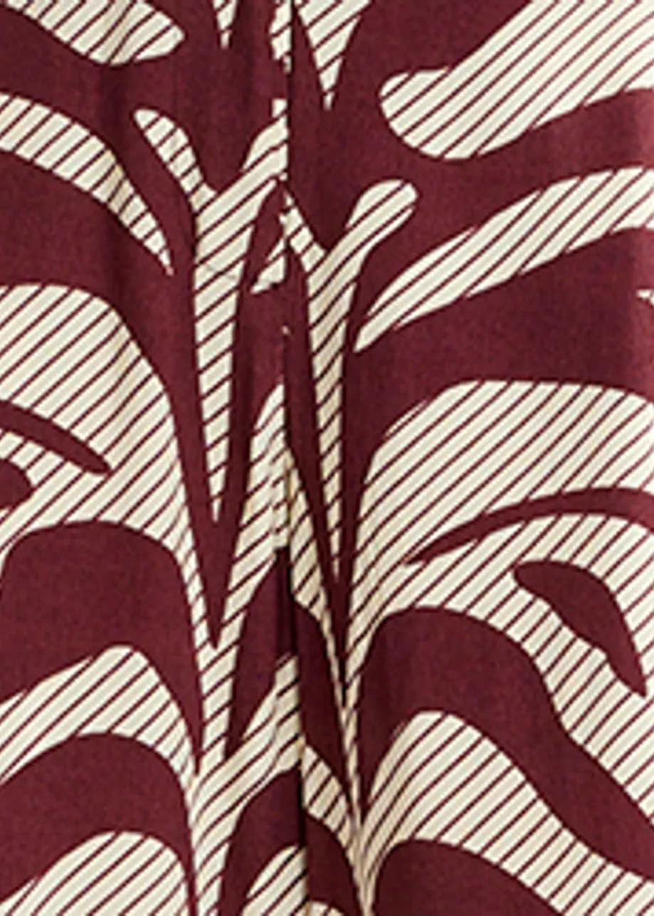 Gebroken witte en bordeaux zebraprint broek met brede pijp