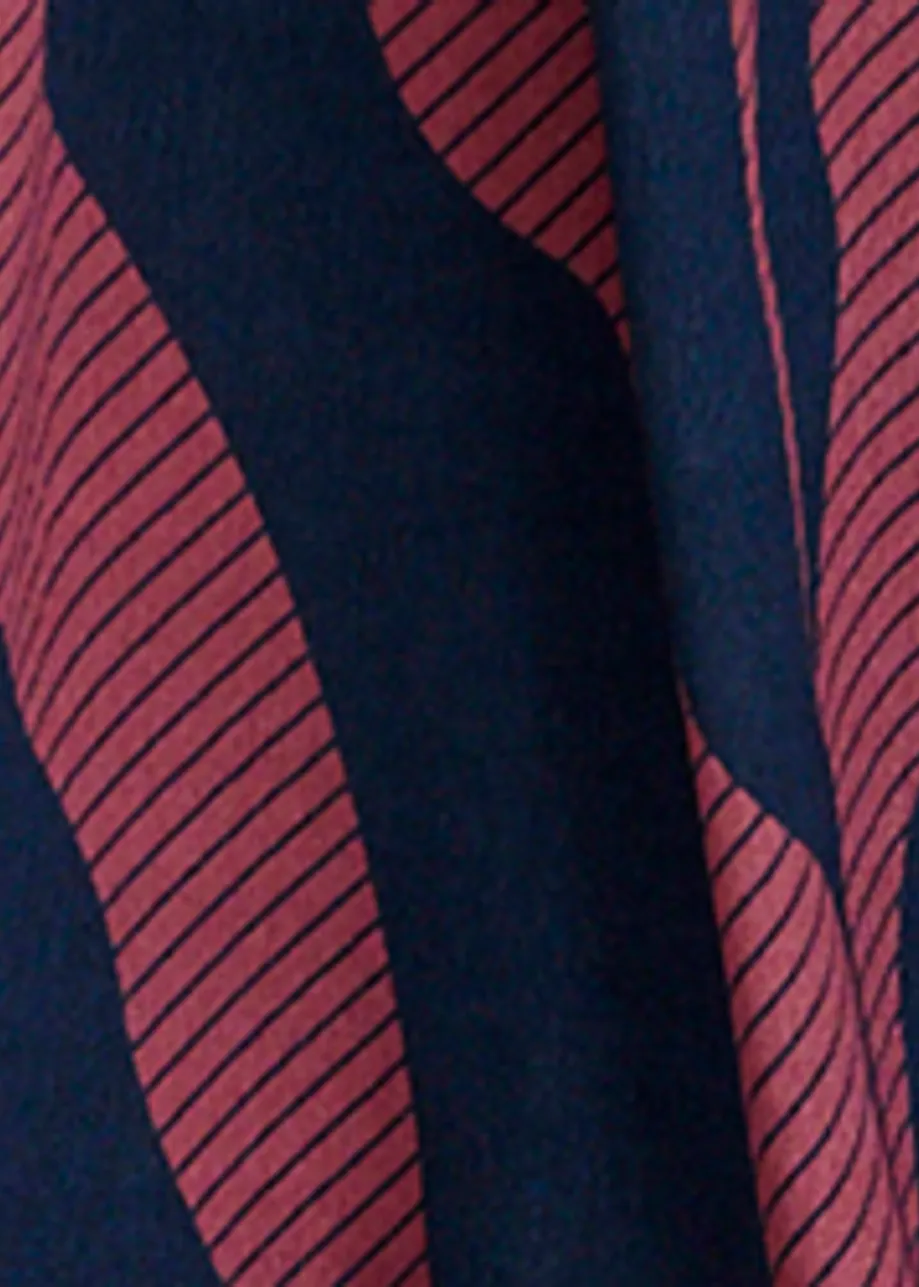 Marineblauwe en donkerroze zebraprint broek met brede pijp