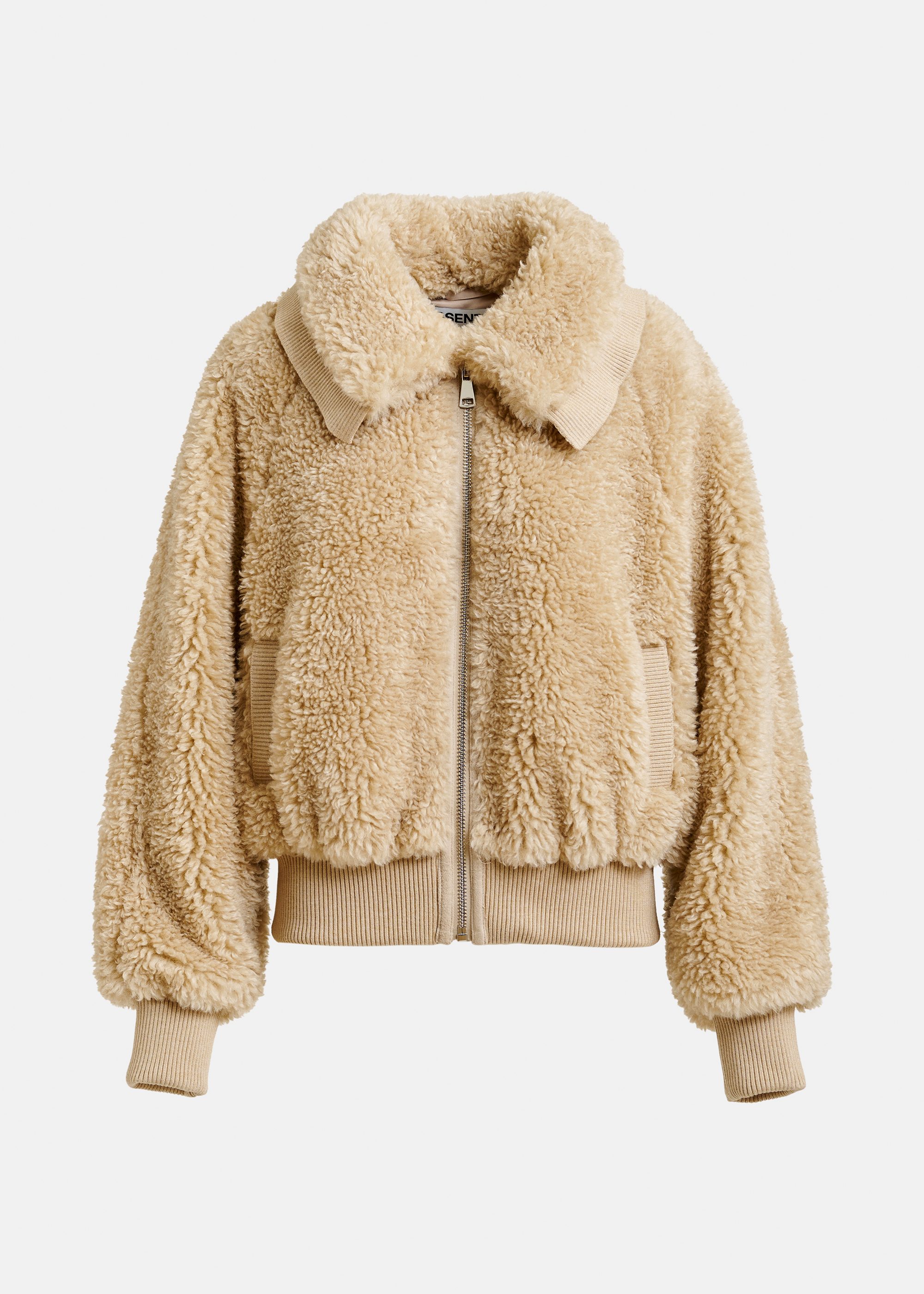 Beige oversized faux shearling bomber jacket | Essentiel Antwerp Spain