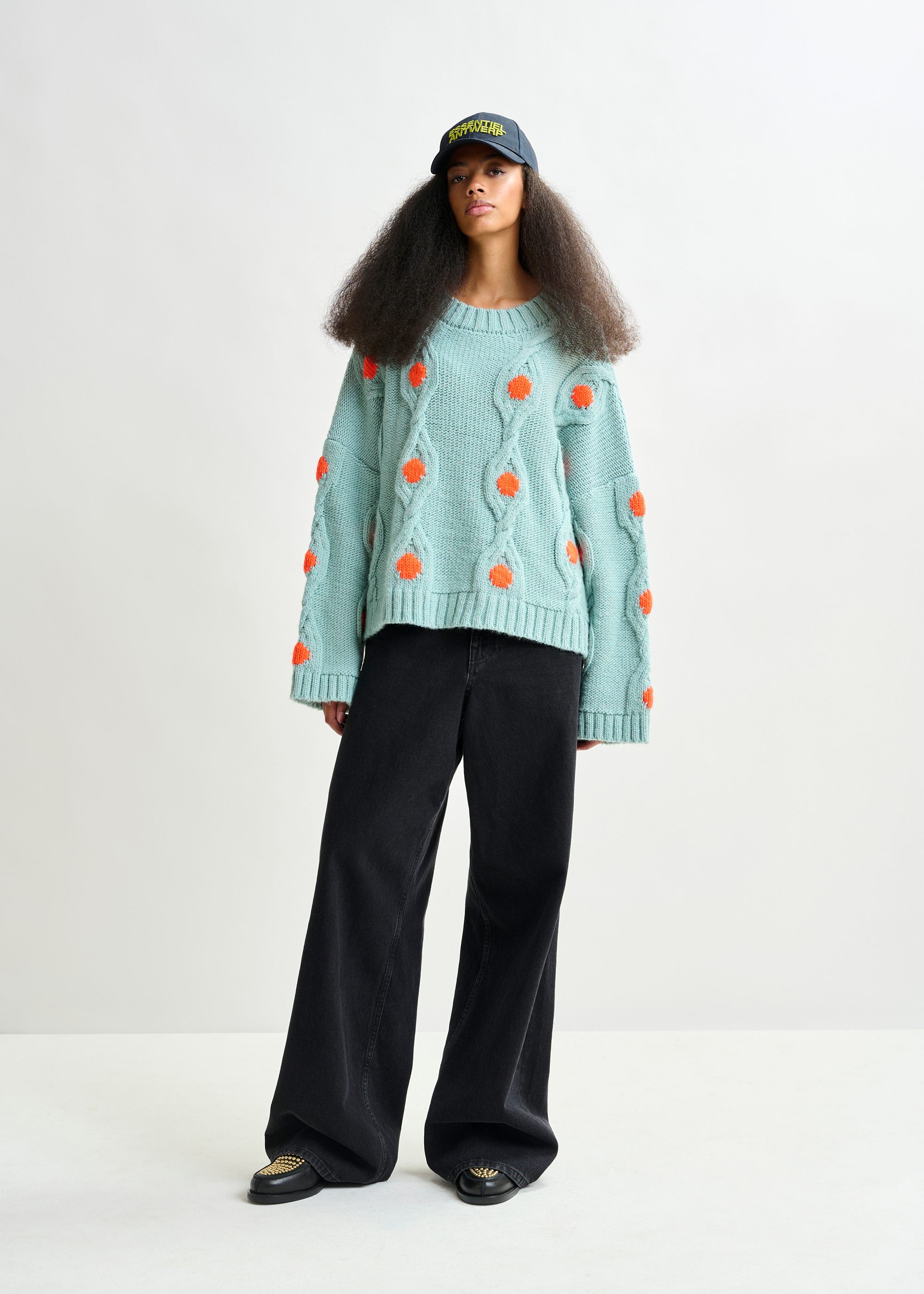Light blue and orange polka-dot cable-knit sweater | Essentiel