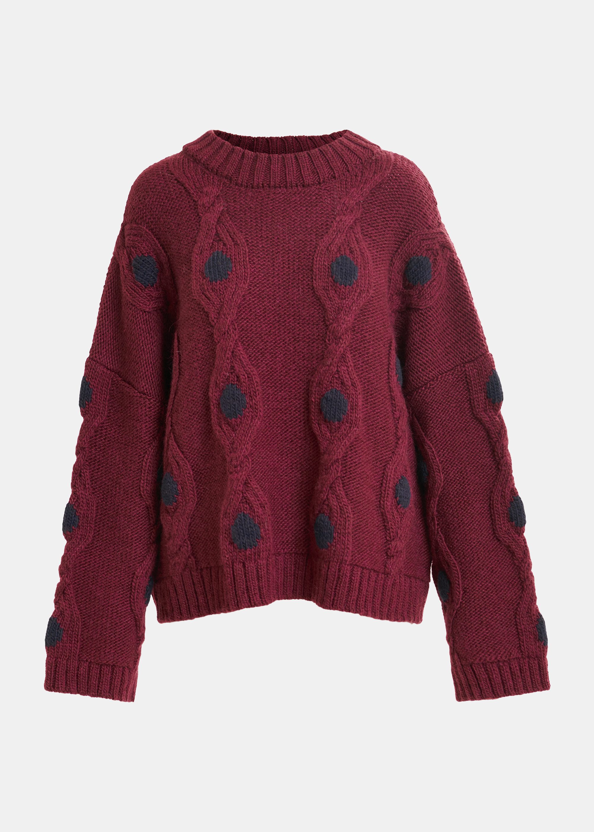 Burgundy and navy polka-dot cable-knit sweater | Essentiel Antwerp