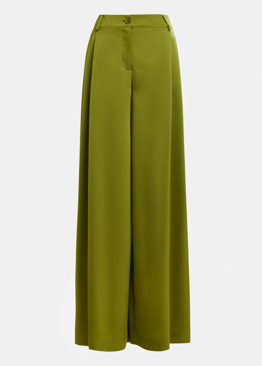 Olive green wide-leg satin pants