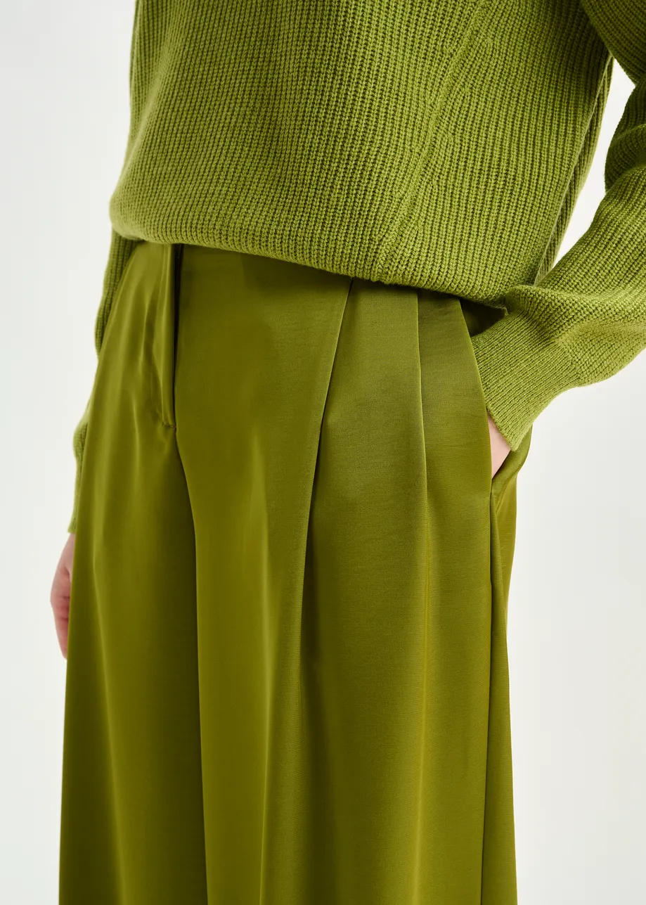 Olive green wide-leg satin pants