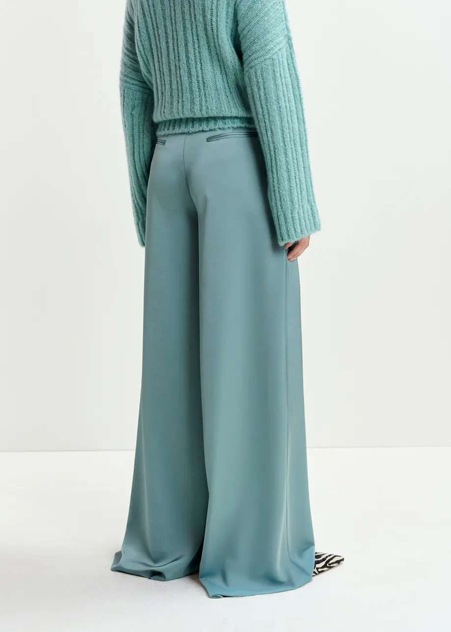 Light blue wide-leg satin pants