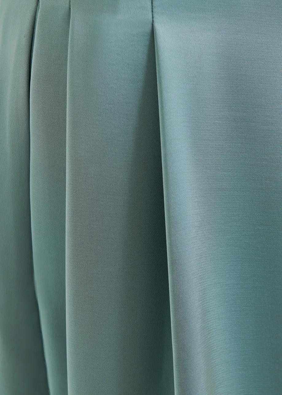 Light blue wide-leg satin pants