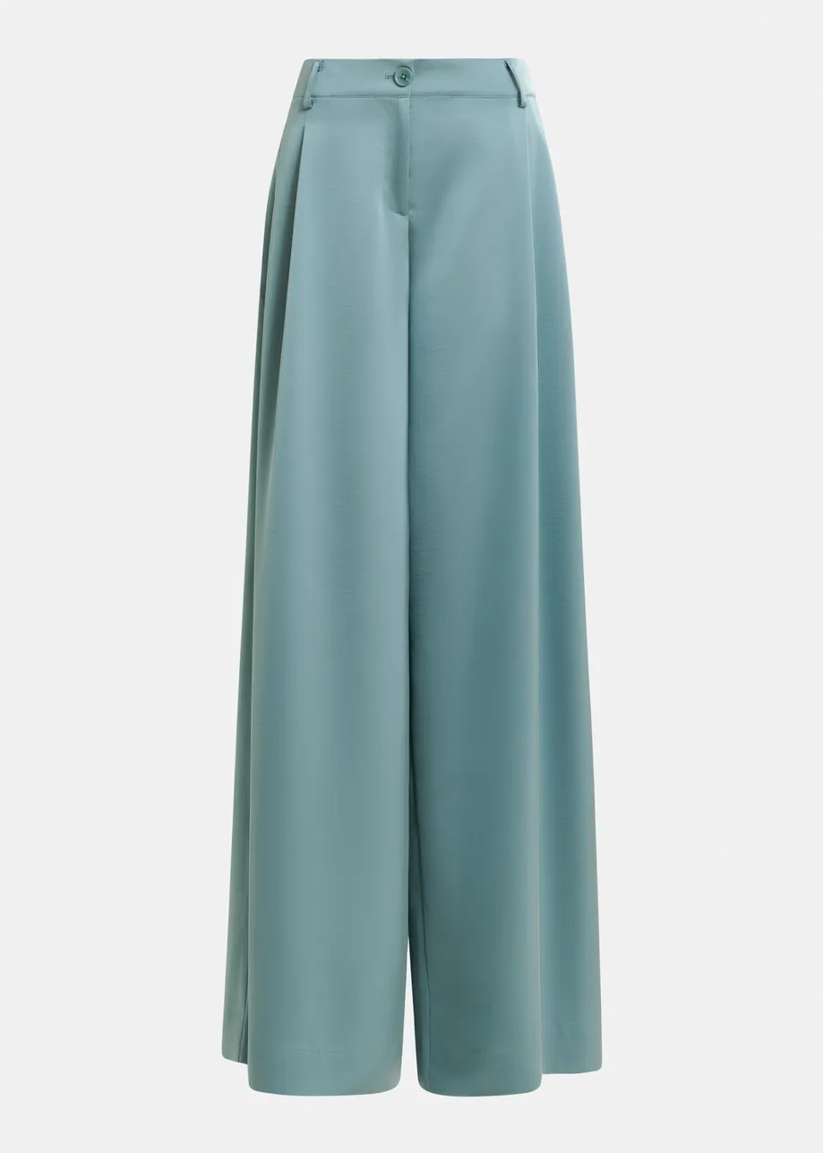 Light blue wide-leg satin pants
