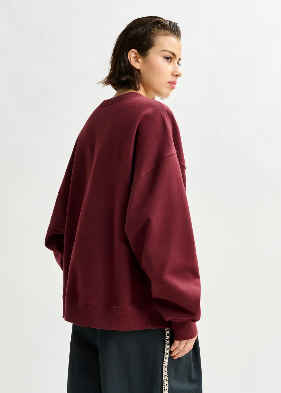 Burgundy, white and multicolor cotton sweatshirt with sequin and bead embellishments