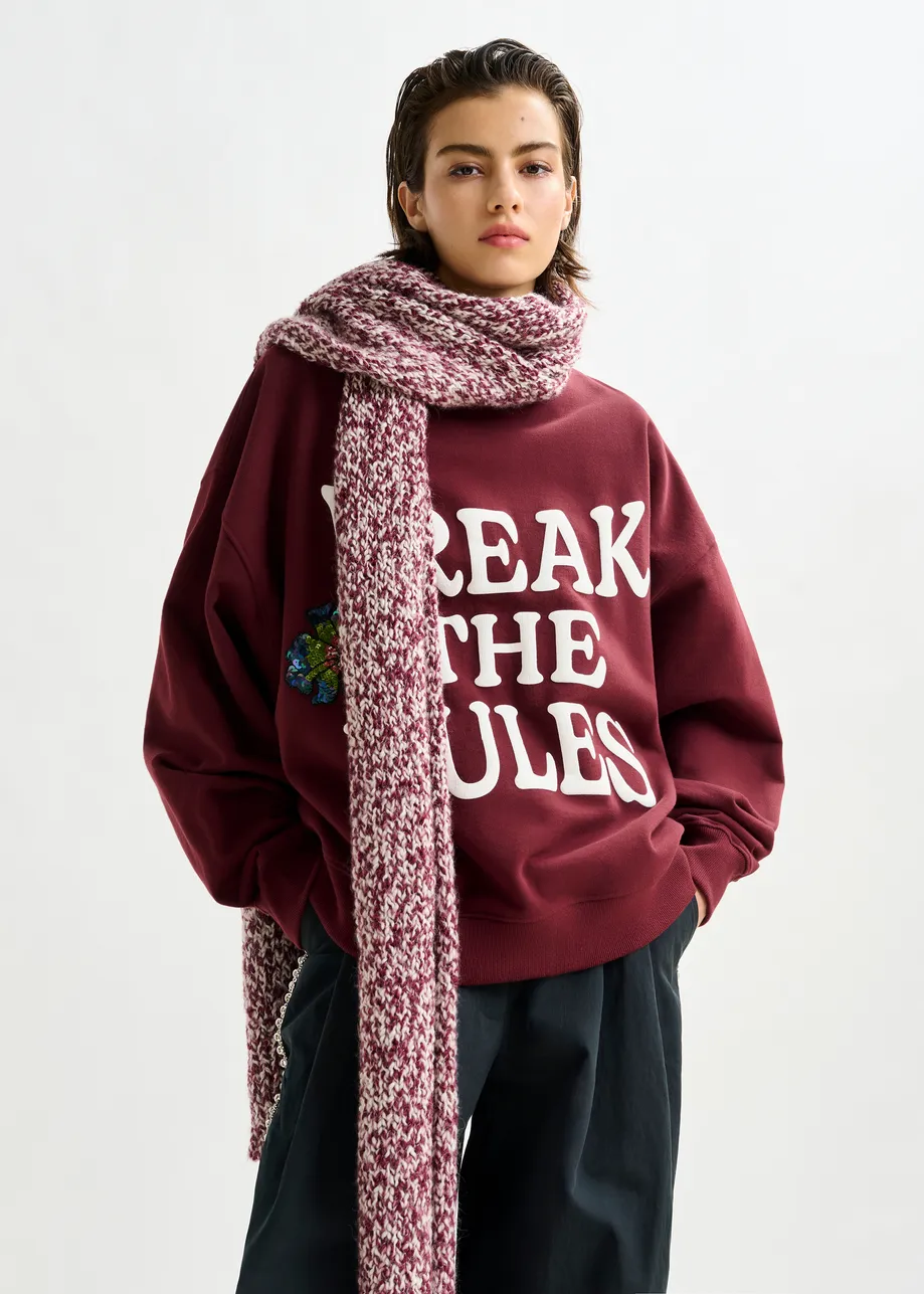 Burgundy, white and multicolor cotton sweatshirt with sequin and bead embellishments