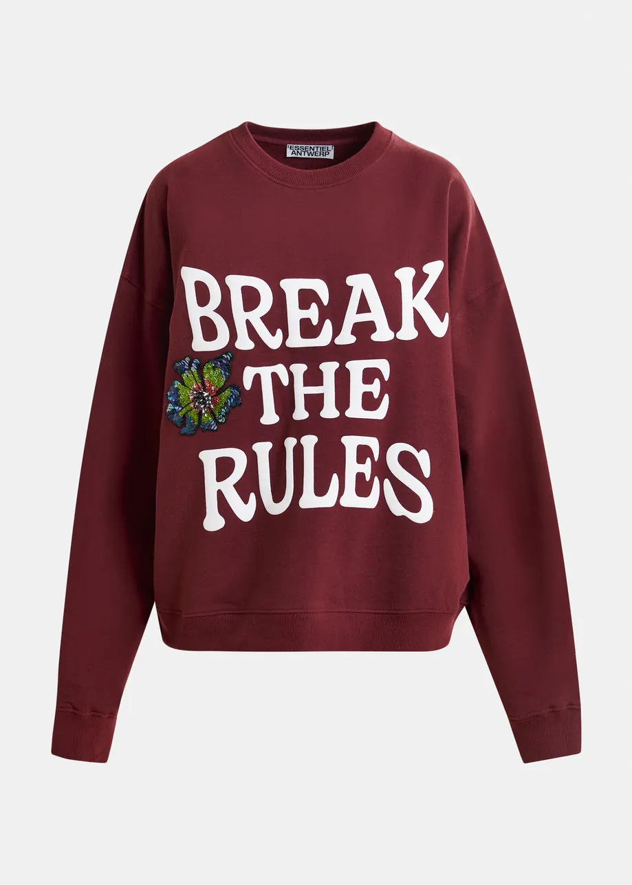 Burgundy, white and multicolor cotton sweatshirt with sequin and bead embellishments