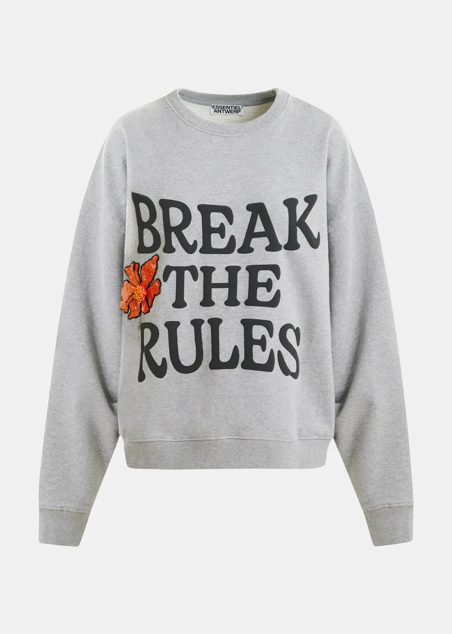 Grey, black and orange cotton sweatshirt with sequin and bead embellishments