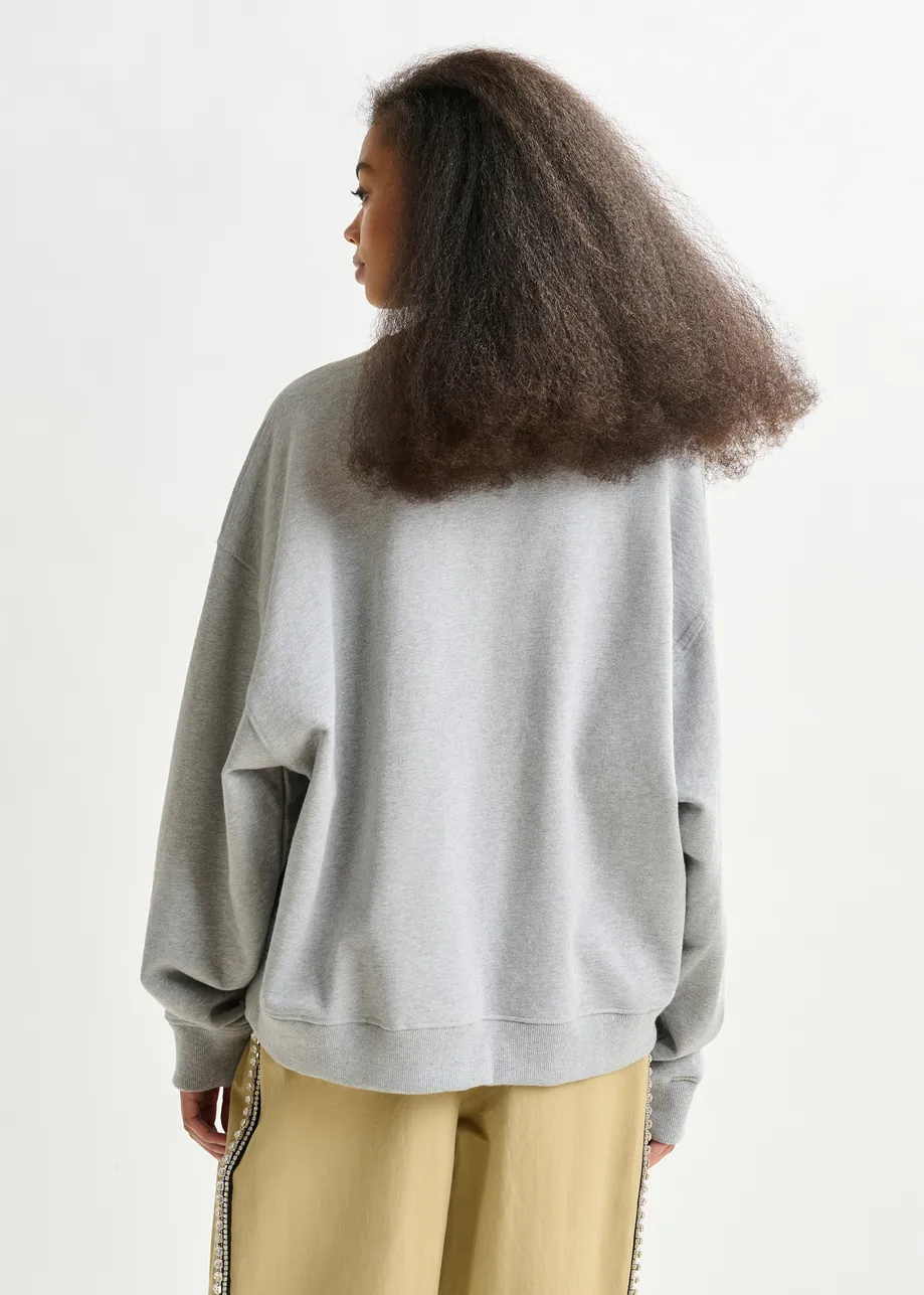 Grey, black and orange cotton sweatshirt with sequin and bead embellishments