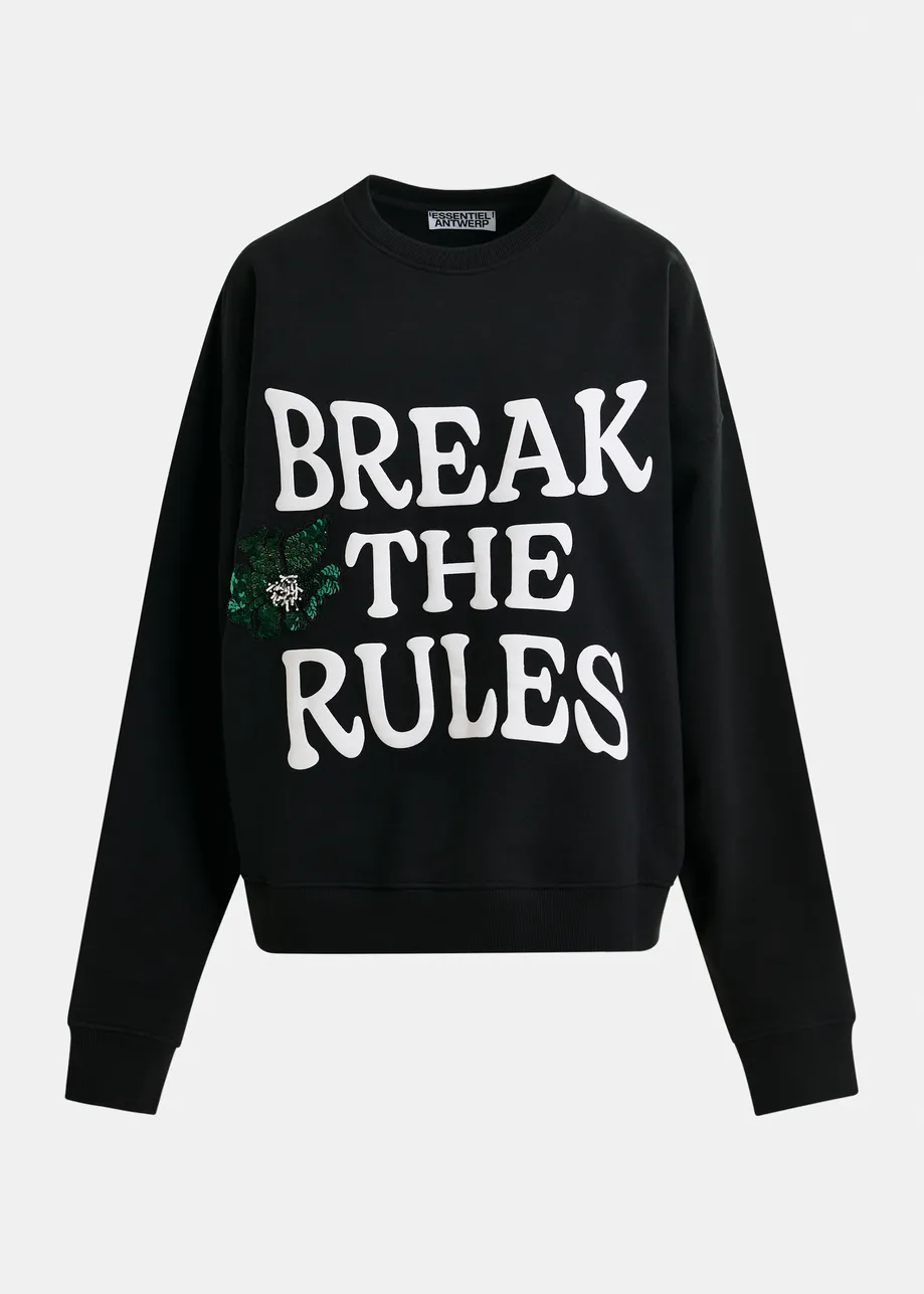 Black, white and green cotton sweatshirt with sequin and bead embellishments