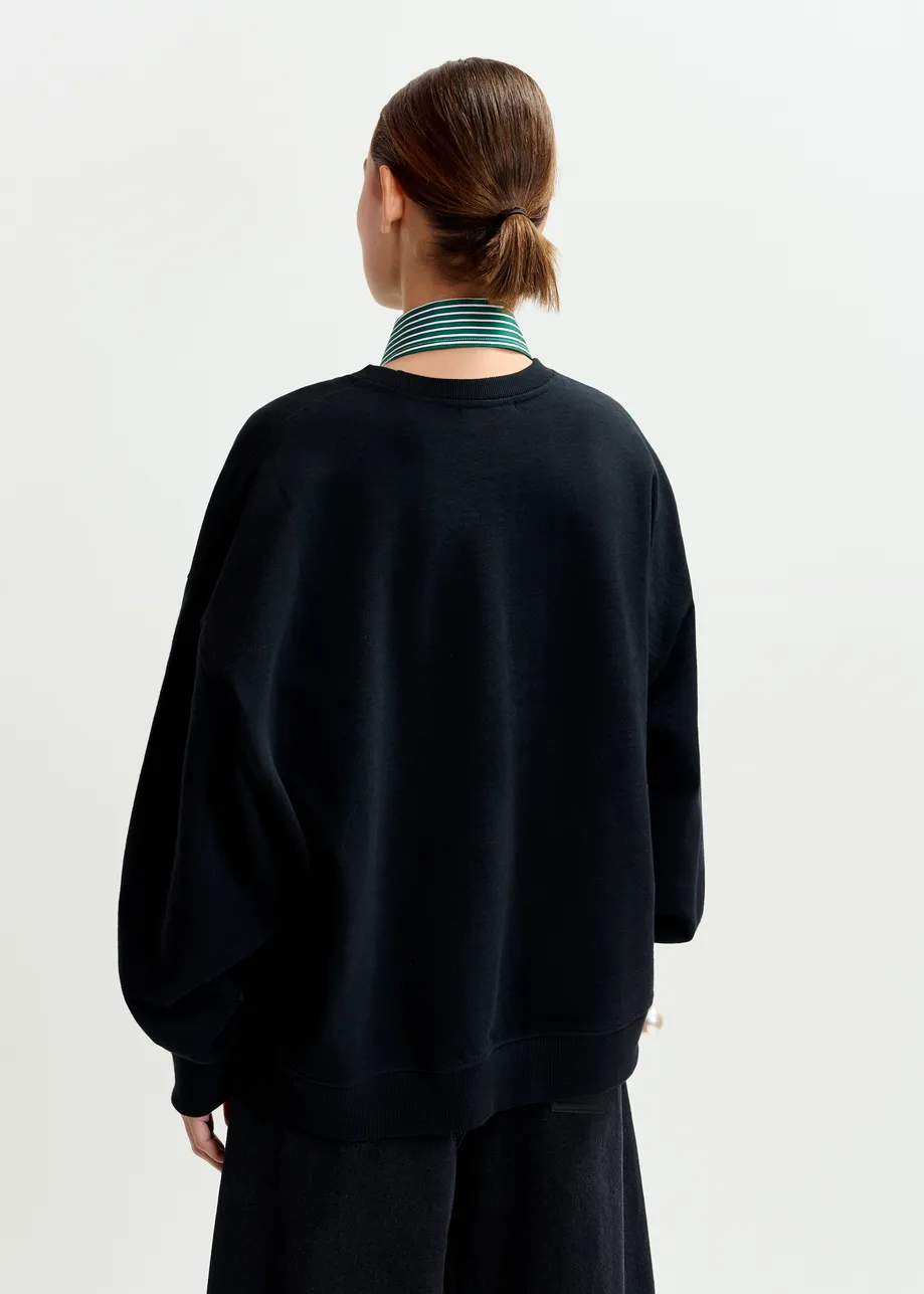 Black, white and green cotton sweatshirt with sequin and bead embellishments
