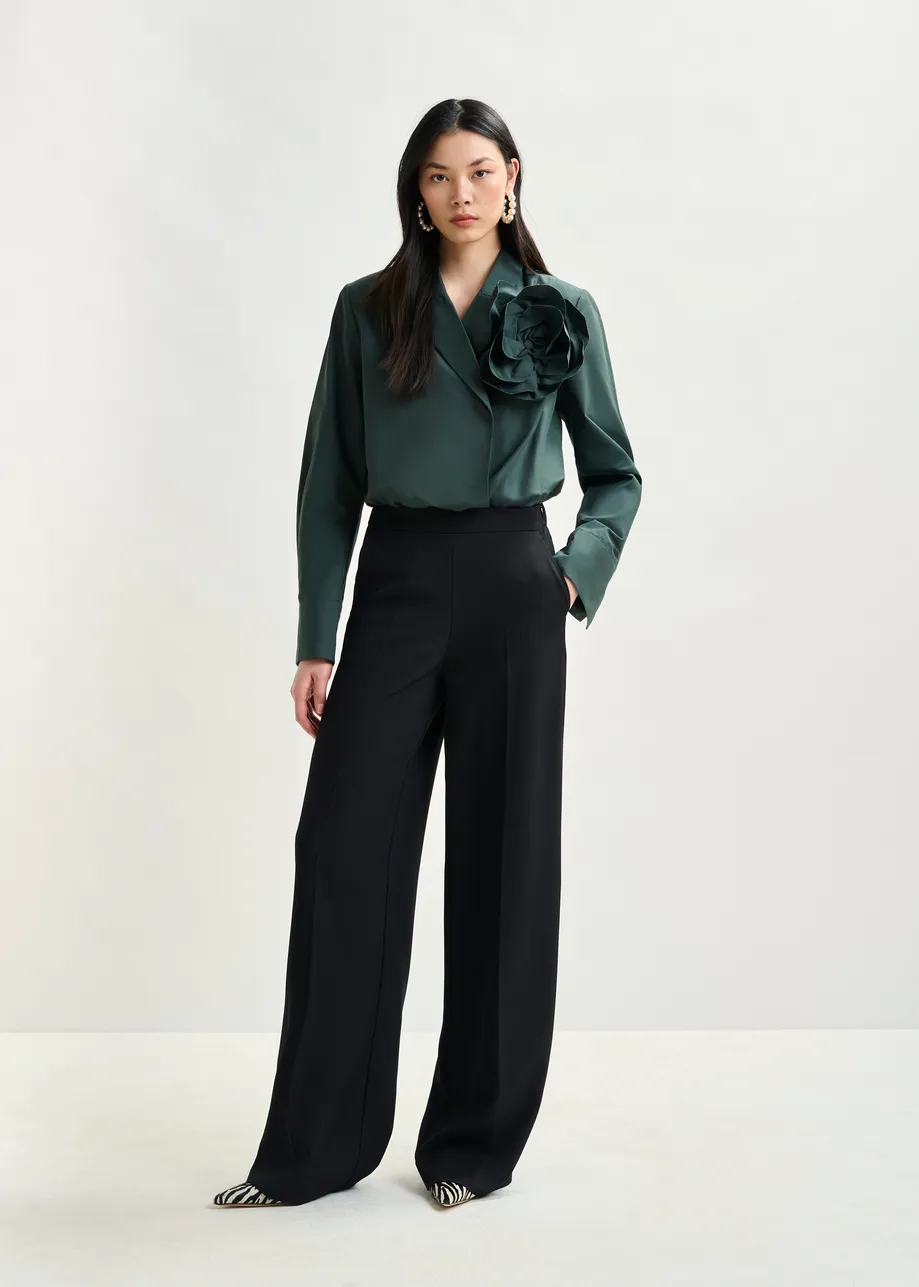 Pantalon large noir à pli pressé